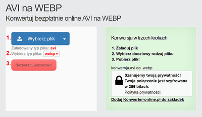 Jak przekonwertować pliki AVI online na WEBP