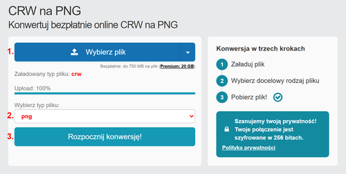 Jak przekonwertować pliki CRW online na PNG