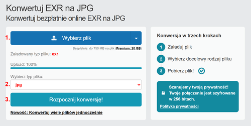 Jak przekonwertować pliki EXR online na JPG