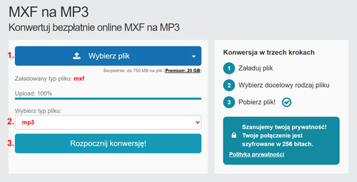 Jak przekonwertować pliki MXF online na MP3