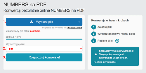 Jak przekonwertować pliki NUMBERS online na PDF