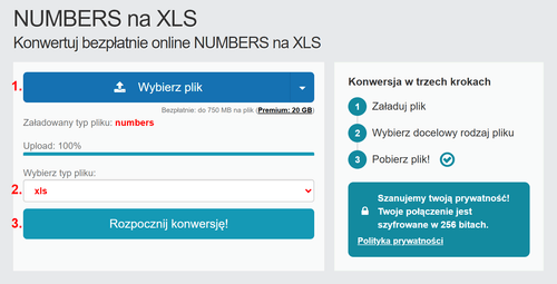 Jak przekonwertować pliki NUMBERS online na XLS