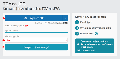 Jak przekonwertować pliki TGA online na JPG