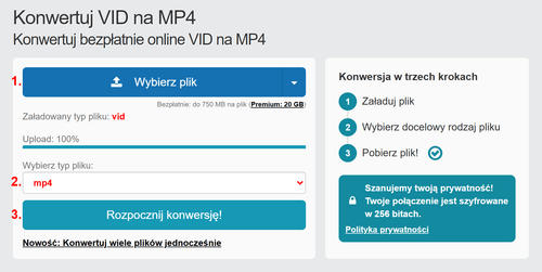 Jak przekonwertować pliki VID online na MP4