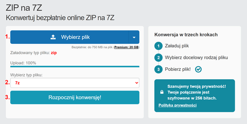 Jak przekonwertować pliki ZIP online na 7Z